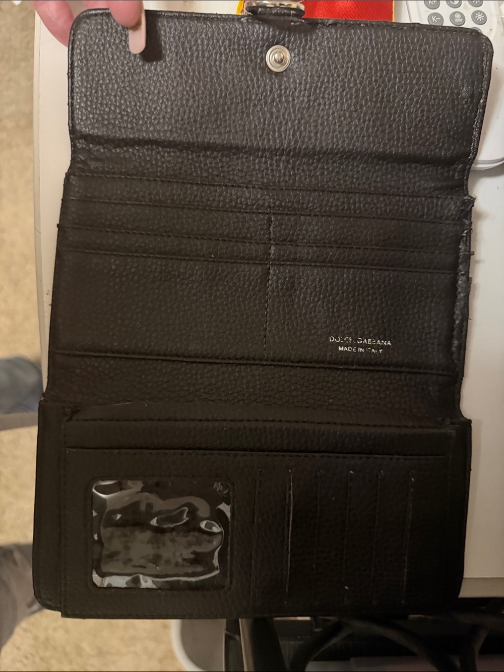 D&G Brown Canvas Trifold Wallet with Dark Brown Trim - Picture 2 of 4
